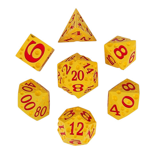 Metal Dice Set - Cheese - Red Numbers