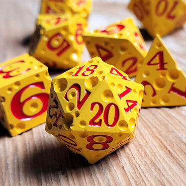 Metal Dice Set - Cheese - Red Numbers