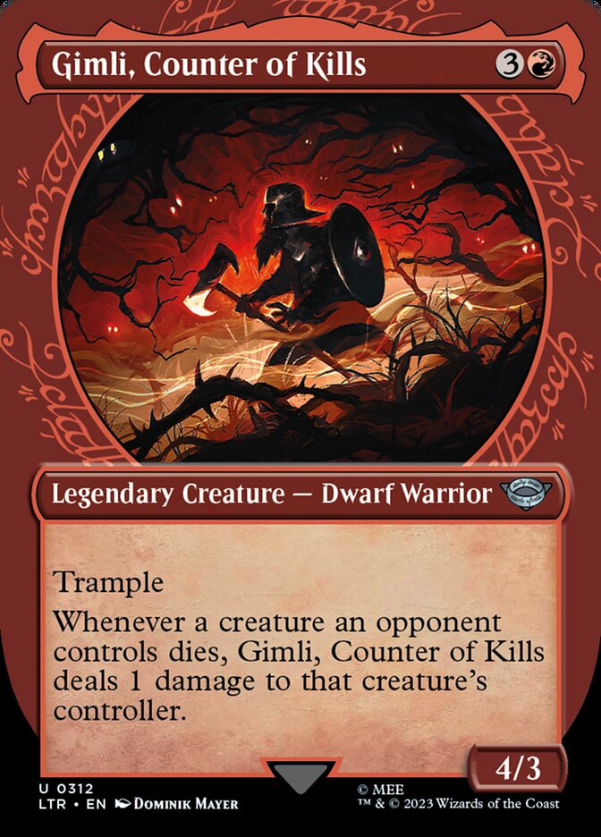 mtg lord of the rings showcase cards Gimli, Counter of Kills (Showcase Ring Frame) [The Lord of the Rings: