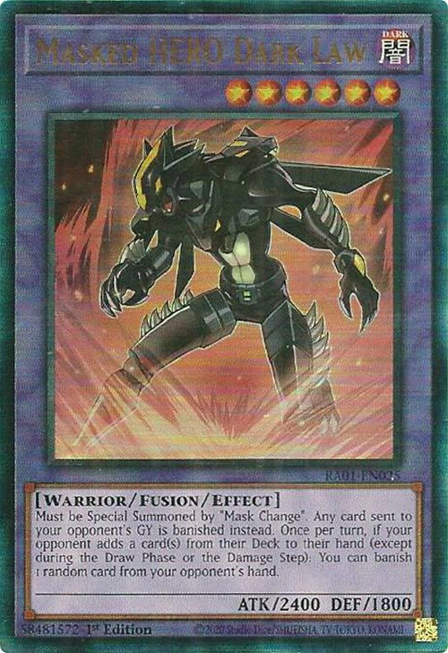 yugioh all masked hero cards Masked HERO Dark Law [RA01-EN025] Prismatic Ultimate Rare