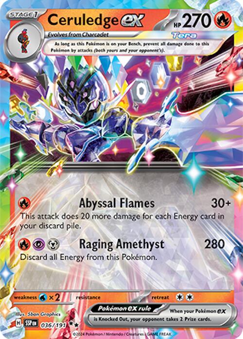 pokemon tcg surging sparks rare cards Ceruledge ex (036/191) [Scarlet & Violet: Sparks] Pack Options:Mew RarityDouble Rare Hit Points300 Sealed Wax Pokémon TCG EX Team