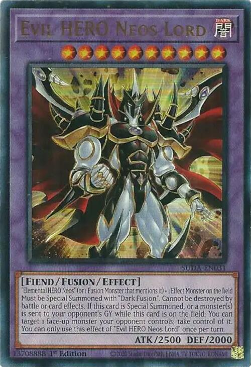 yugioh cards evil hero Neos Lord [SUDA-EN031] Ultra Rare Mint / near mint 𝗧𝗵𝗲 𝗠𝗼𝘀𝘁 𝗩𝗮𝗹𝘂𝗮𝗯𝗹𝗲 𝗣𝗼𝗸𝗲́𝗺𝗼𝗻 Spice Level:Guaranteed Masterpiece Metal Plate