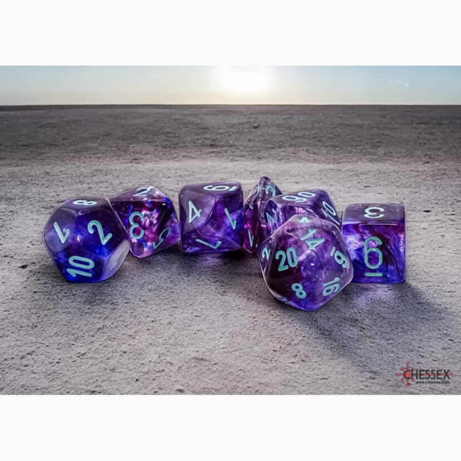 7CT MEGA-HEDRAL DICE SET: NEBULA NOCTURNAL LUMINARY WITH TURQUOISE