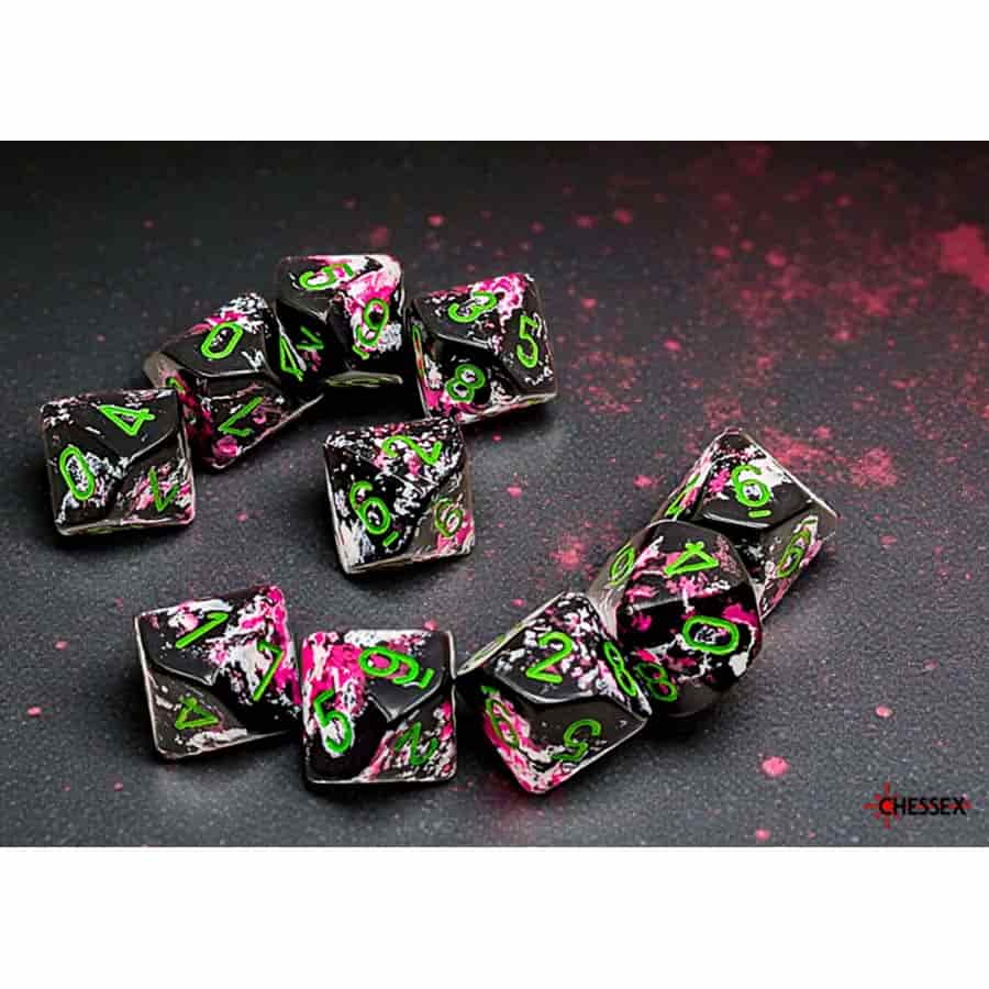 BRUSHED DICE: PAINTBALL WITH GREEN SET OF TEN D10 DICE SET