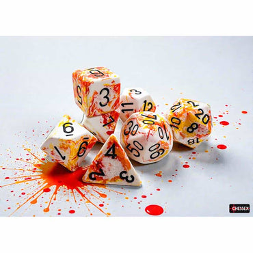 BRUSHED DICE: POLYHEDRAL SUNRISE WITH BLACK 7-DIE SET