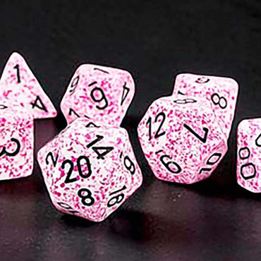 SPECKLED DICE: POLYHEDRAL PINK WITH BLACK 7-DIE SET