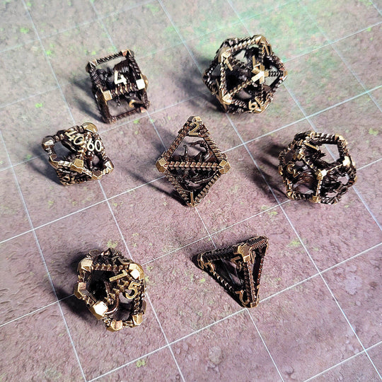 Metal Dice Set - Hollow - Dragon's Immure - Antique Gold