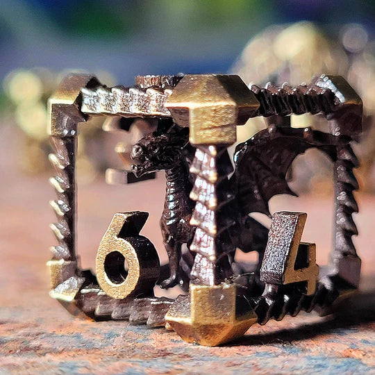 Metal Dice Set - Hollow - Dragon's Immure - Antique Gold