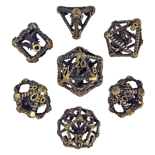 Metal Dice Set - Hollow - Dragon's Immure - Antique Gold