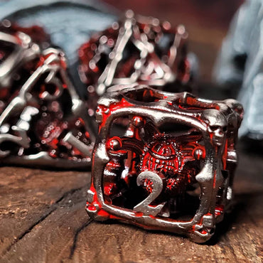 Metal Dice Set - Hollow - Grave Watcher - Silver & Red