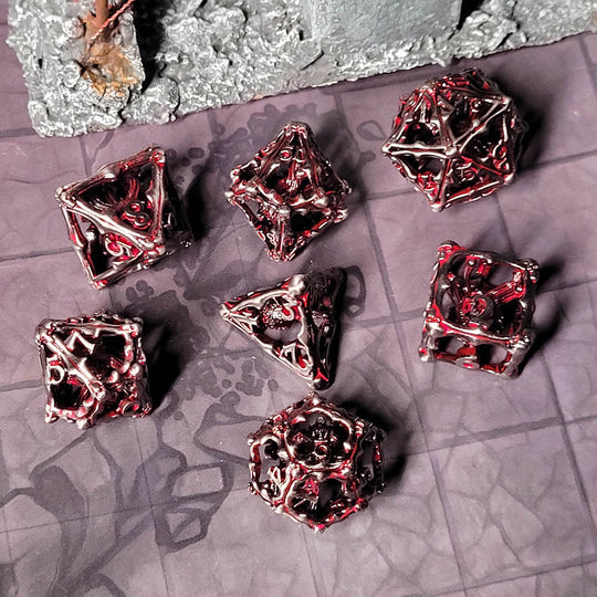Metal Dice Set - Hollow - Grave Watcher - Silver & Red