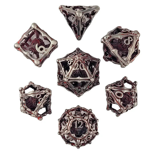 Metal Dice Set - Hollow - Grave Watcher - Silver & Red
