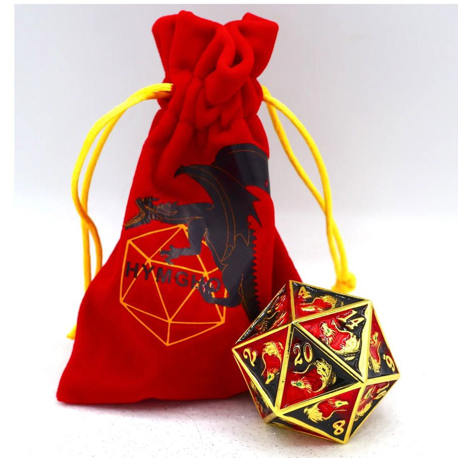 45mm Metal D20 - Dragon: Red/Black with Gold