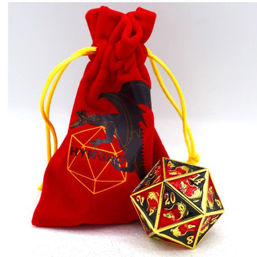 45mm Metal D20 - Dragon: Red/Black with Gold