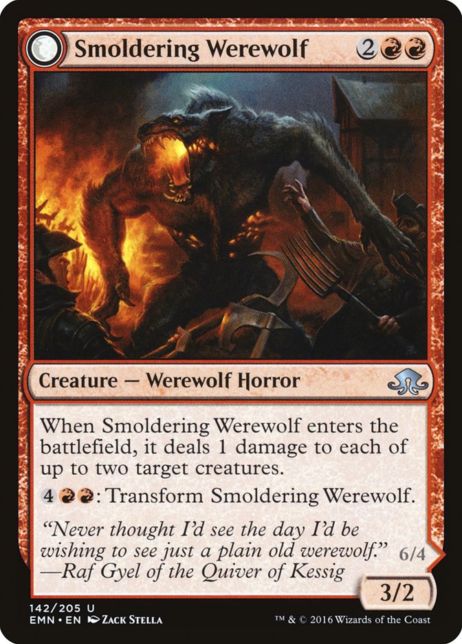 Smoldering Werewolf // Erupting Dreadwolf [Eldritch Moon] | Games A Plunder