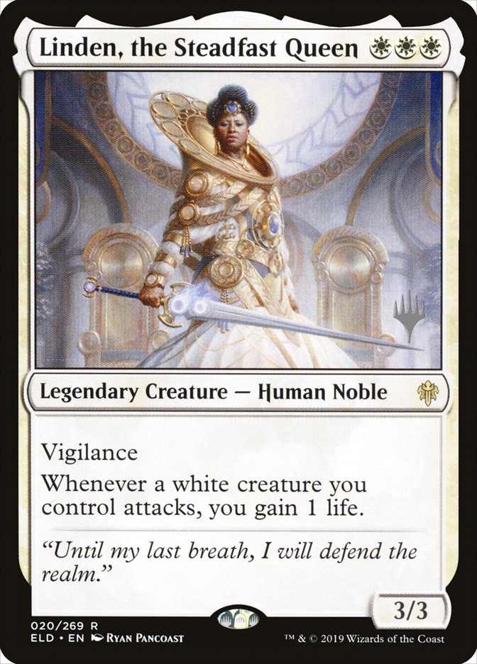 mtg throne of eldraine promo cards Linden, the Steadfast Queen (Promo Pack) [Throne of Eldraine Promos]