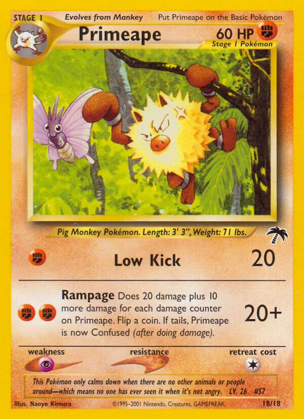 pokemon primeape card (18/18) [Southern Islands] Pokemon - Pack Wrappers slab Case Color:Metallic Yellow Evolves from Mankey Type