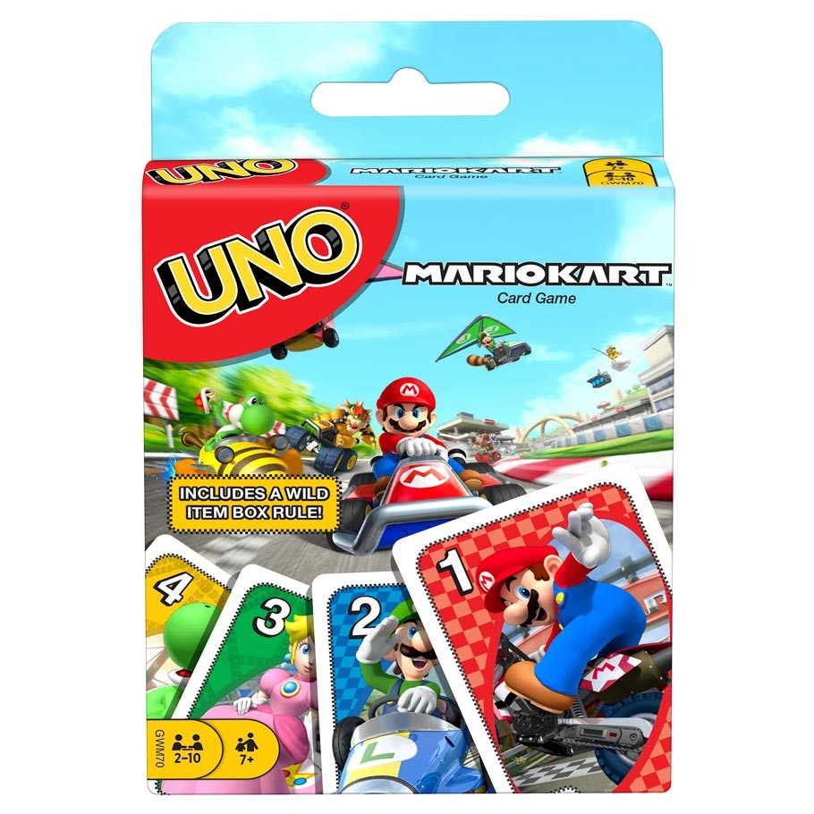 Beware of bananas and Reverse Cards. UNO Mario Kart is available now.